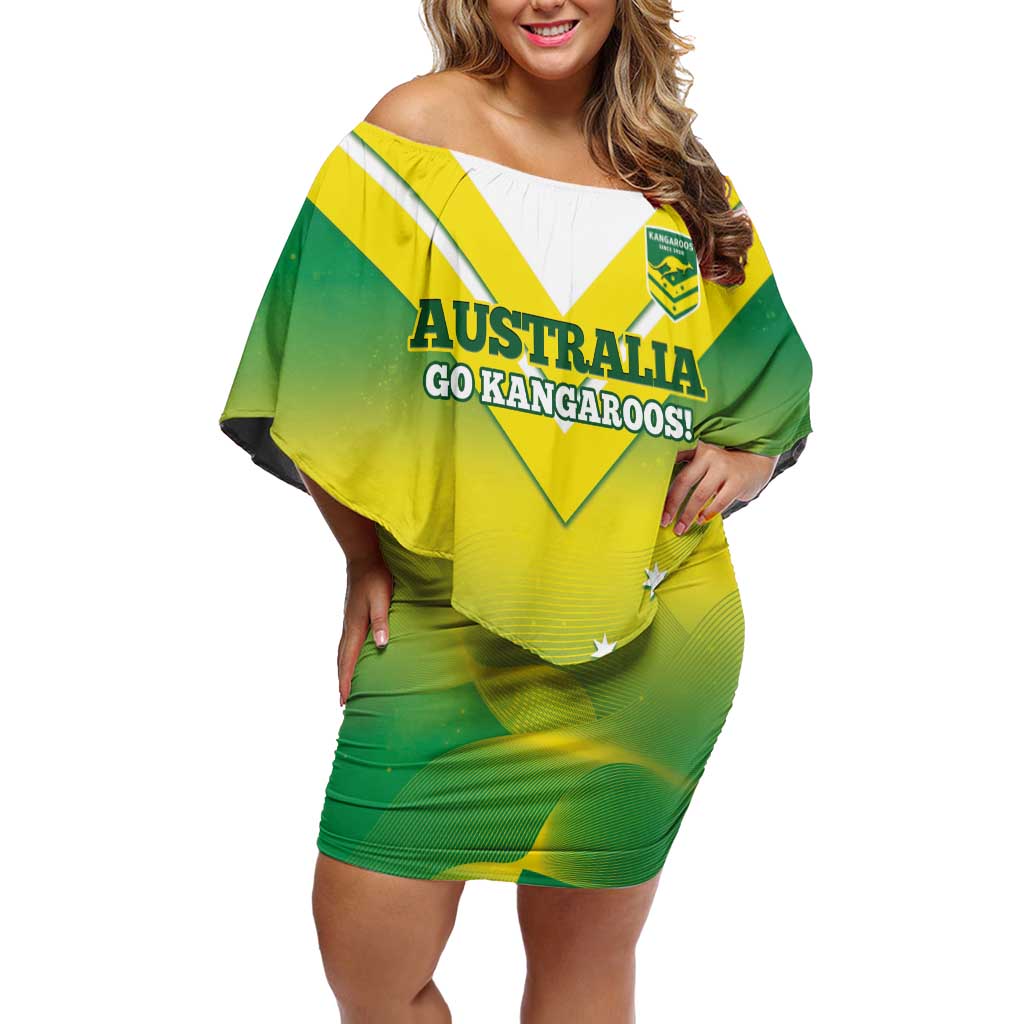 Custom Australia Rugby Family Matching Off Shoulder Short Dress and Hawaiian Shirt 2024 Kangaroos - Gradient Sporty Style