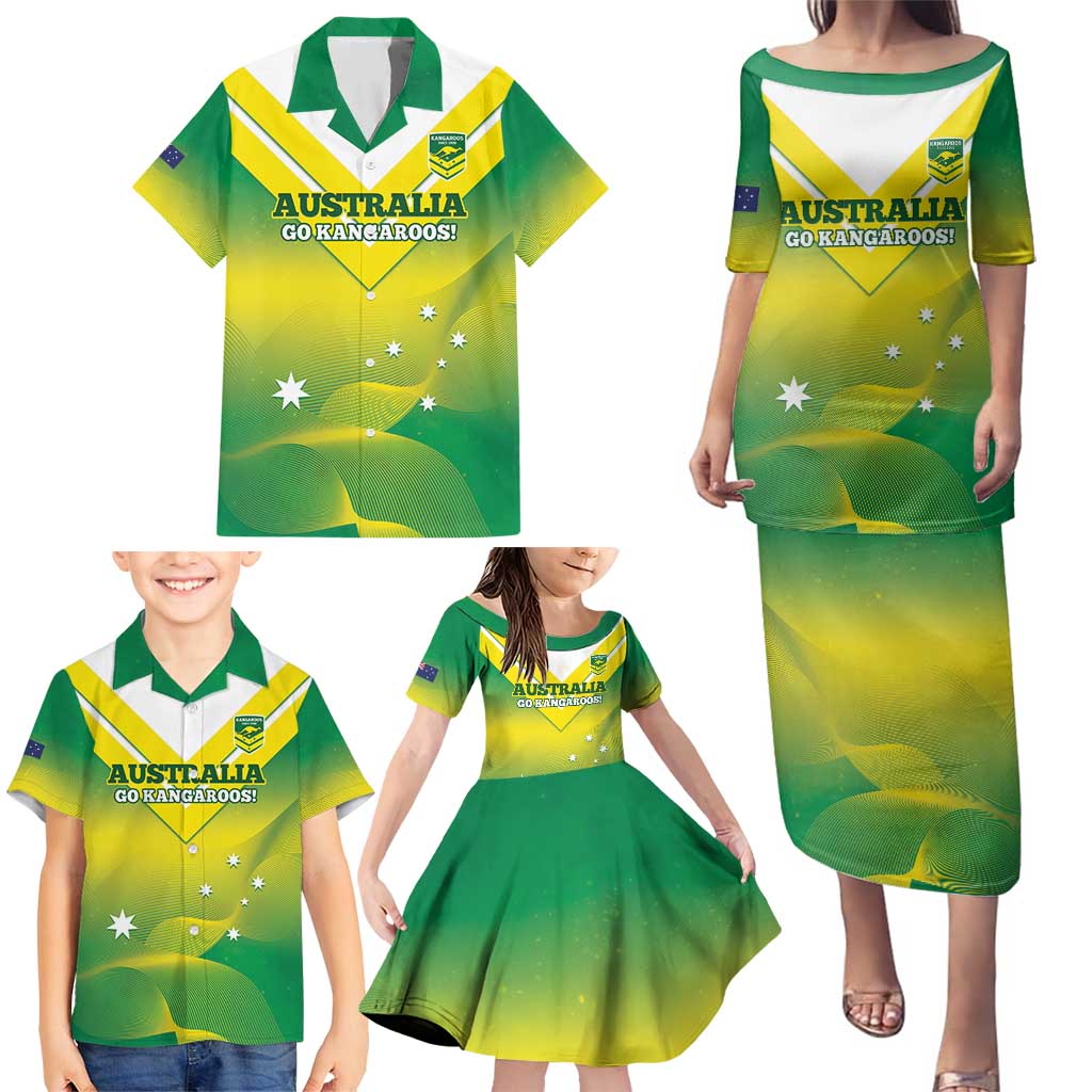 Custom Australia Rugby Family Matching Puletasi and Hawaiian Shirt 2024 Kangaroos - Gradient Sporty Style
