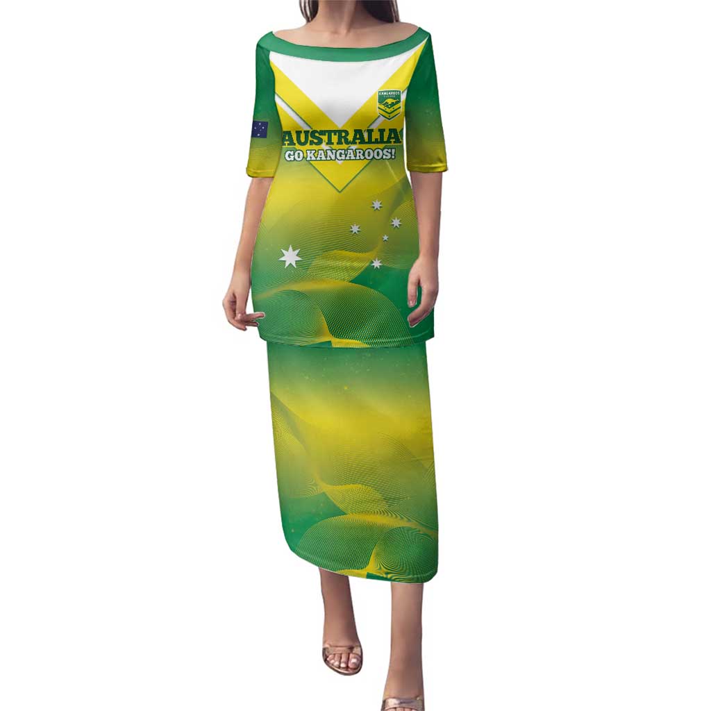 Custom Australia Rugby Family Matching Puletasi and Hawaiian Shirt 2024 Kangaroos - Gradient Sporty Style