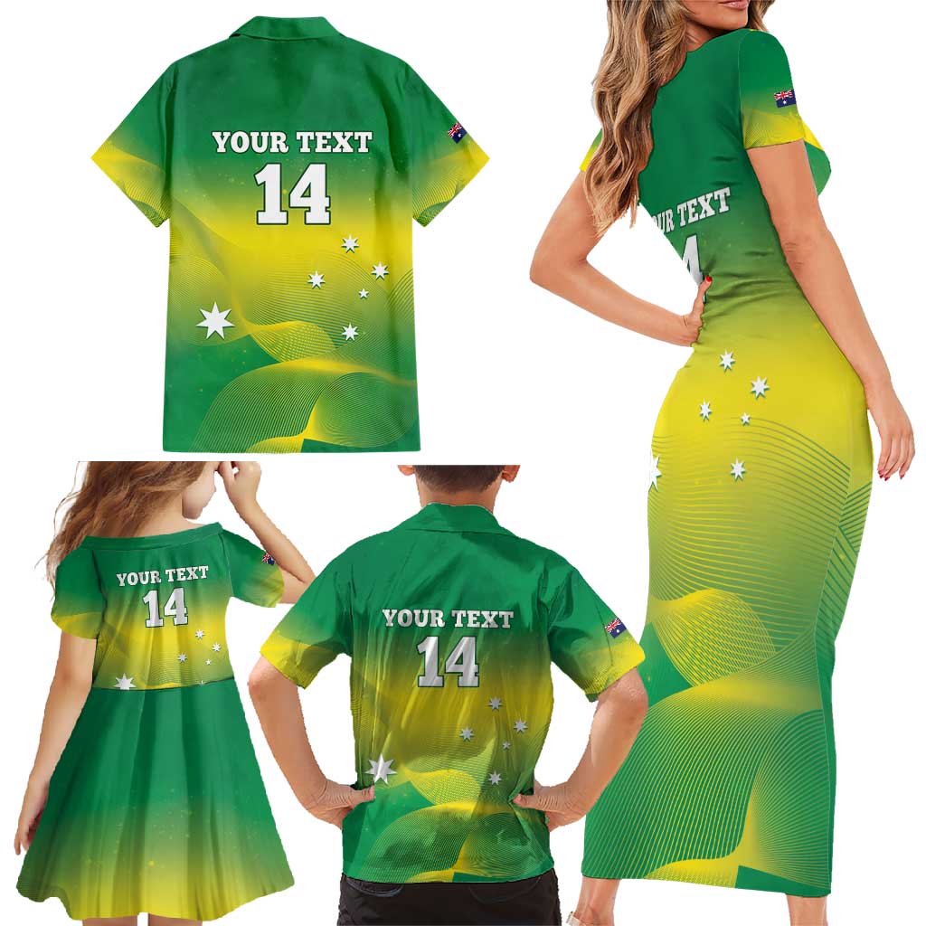 Custom Australia Rugby Family Matching Short Sleeve Bodycon Dress and Hawaiian Shirt 2024 Kangaroos - Gradient Sporty Style