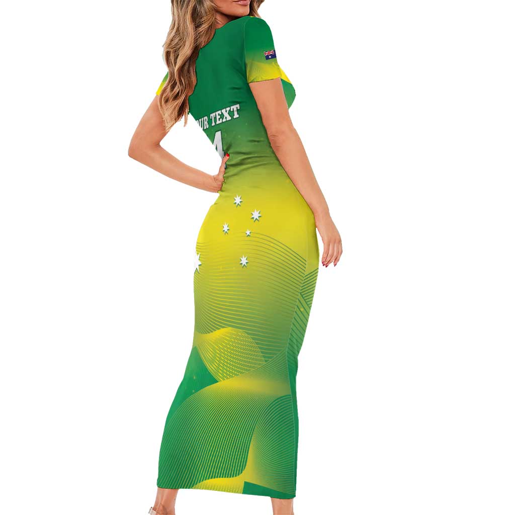 Custom Australia Rugby Family Matching Short Sleeve Bodycon Dress and Hawaiian Shirt 2024 Kangaroos - Gradient Sporty Style