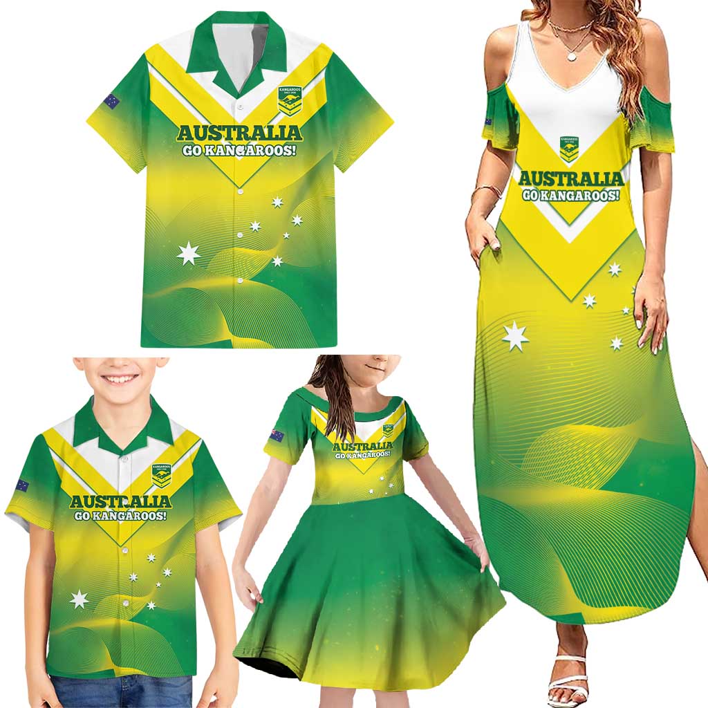 Custom Australia Rugby Family Matching Summer Maxi Dress and Hawaiian Shirt 2024 Kangaroos - Gradient Sporty Style