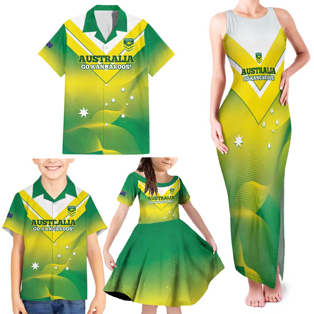 Custom Australia Rugby Family Matching Tank Maxi Dress and Hawaiian Shirt 2024 Kangaroos - Gradient Sporty Style