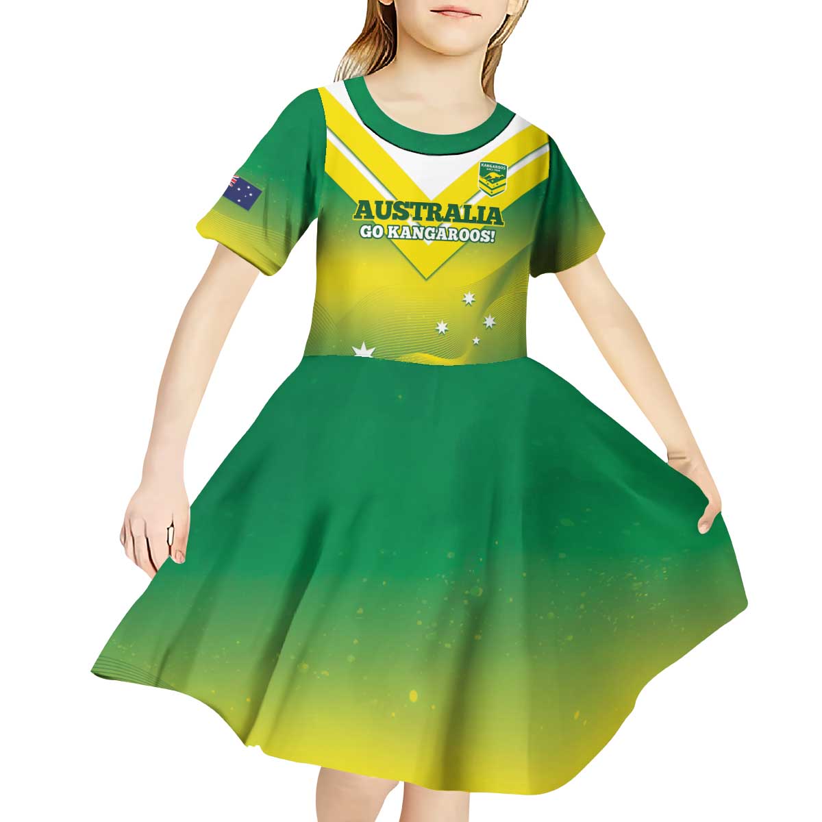 Custom Australia Rugby Kid Short Sleeve Dress 2024 Kangaroos - Gradient Sporty Style