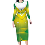 Custom Australia Rugby Long Sleeve Bodycon Dress 2024 Kangaroos - Gradient Sporty Style