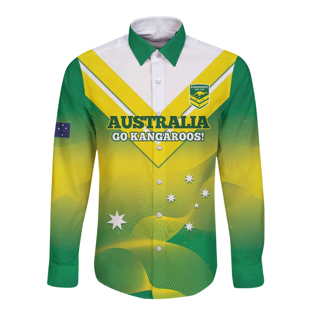Custom Australia Rugby Long Sleeve Button Shirt 2024 Kangaroos - Gradient Sporty Style