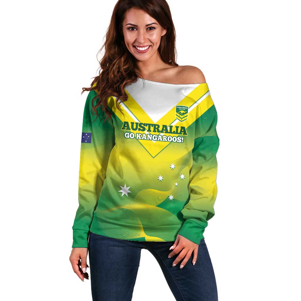 Custom Australia Rugby Off Shoulder Sweater 2024 Kangaroos - Gradient Sporty Style