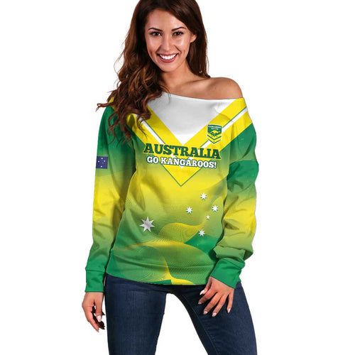 Custom Australia Rugby Off Shoulder Sweater 2024 Kangaroos - Gradient Sporty Style