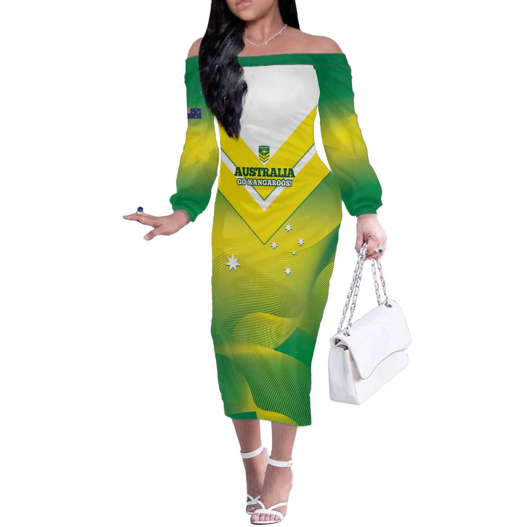 Custom Australia Rugby Off The Shoulder Long Sleeve Dress 2024 Kangaroos - Gradient Sporty Style