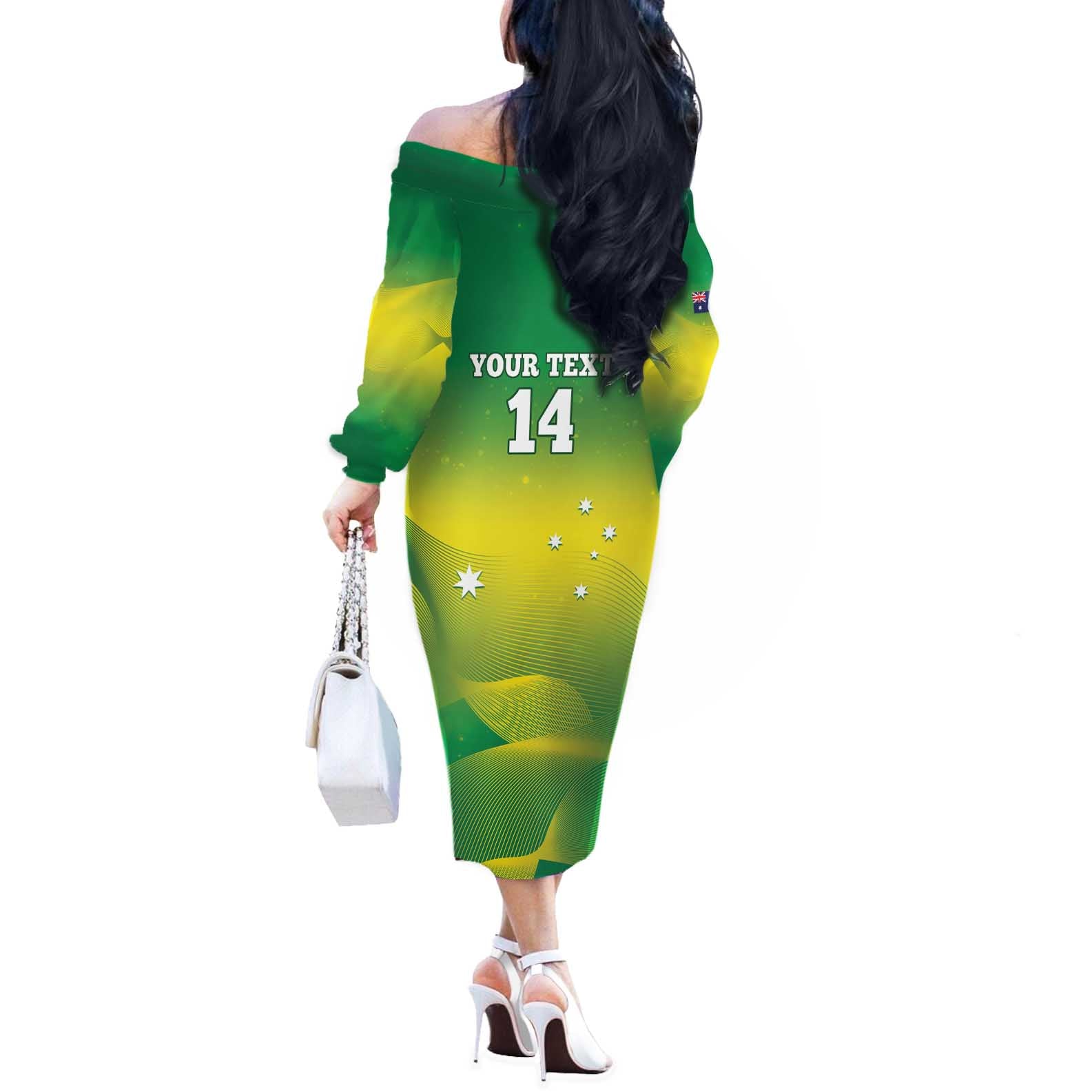 Custom Australia Rugby Off The Shoulder Long Sleeve Dress 2024 Kangaroos - Gradient Sporty Style