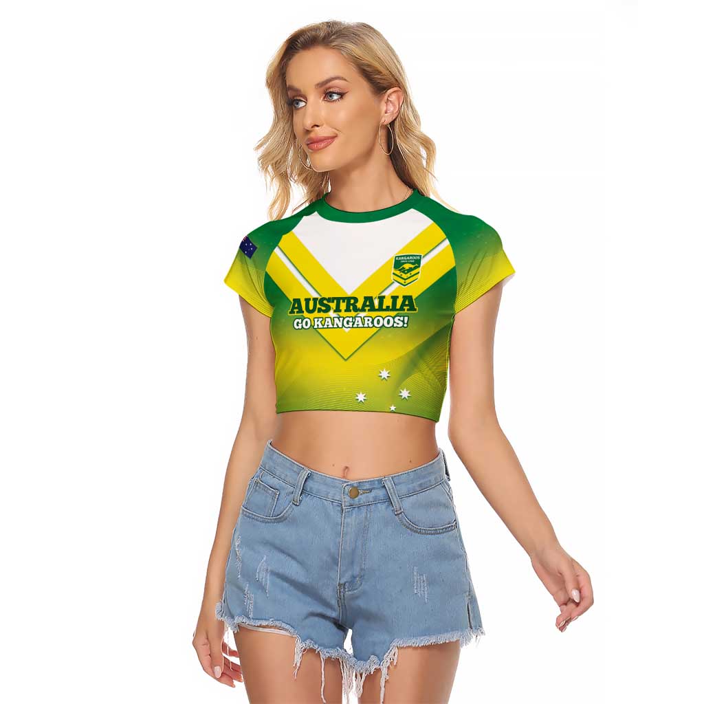 Custom Australia Rugby Raglan Cropped T Shirt 2024 Kangaroos - Gradient Sporty Style