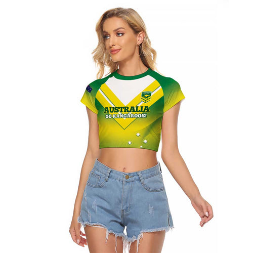 Custom Australia Rugby Raglan Cropped T Shirt 2024 Kangaroos - Gradient Sporty Style