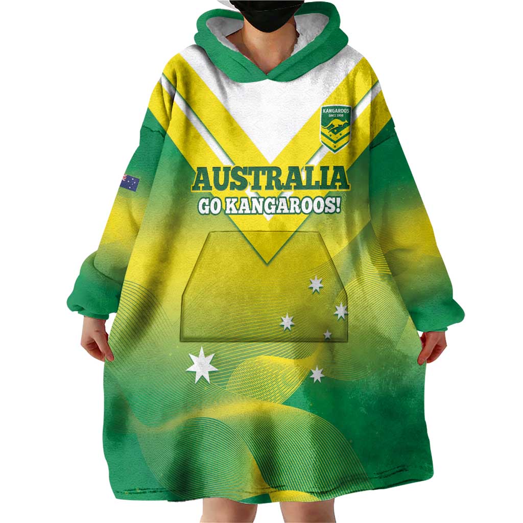 Custom Australia Rugby Wearable Blanket Hoodie 2024 Kangaroos - Gradient Sporty Style