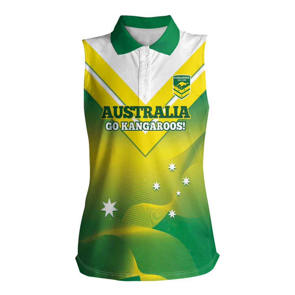 Custom Australia Rugby Women Sleeveless Polo Shirt 2024 Kangaroos - Gradient Sporty Style