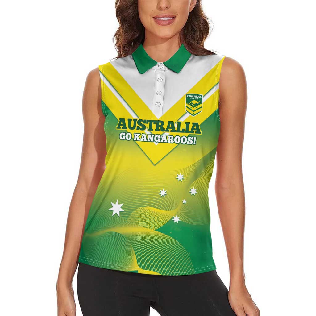 Custom Australia Rugby Women Sleeveless Polo Shirt 2024 Kangaroos - Gradient Sporty Style
