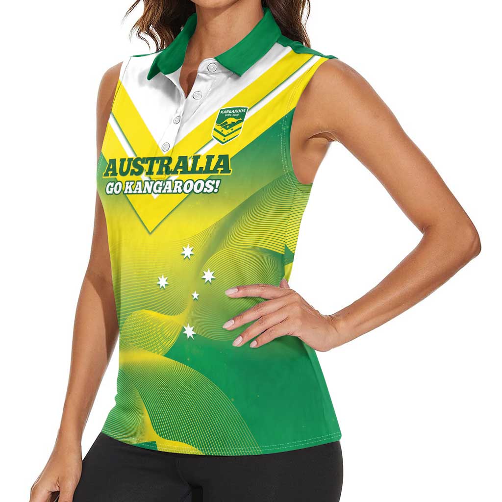 Custom Australia Rugby Women Sleeveless Polo Shirt 2024 Kangaroos - Gradient Sporty Style