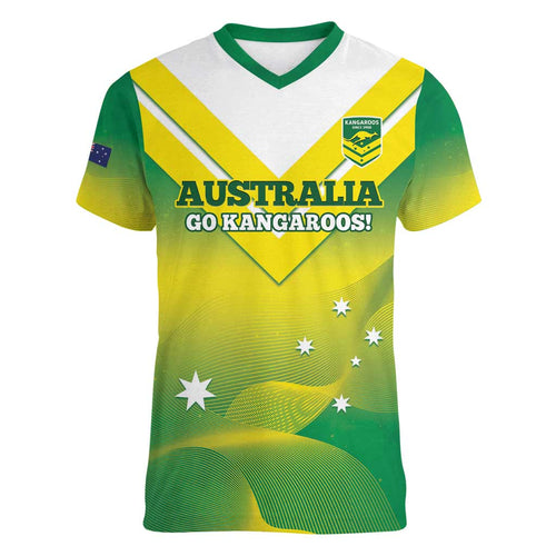 Custom Australia Rugby Women V-Neck T-Shirt 2024 Kangaroos - Gradient Sporty Style
