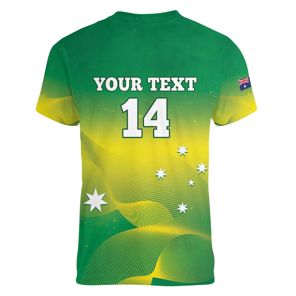 Custom Australia Rugby Women V-Neck T-Shirt 2024 Kangaroos - Gradient Sporty Style