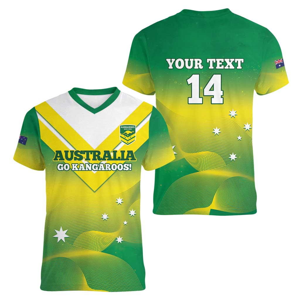 Custom Australia Rugby Women V-Neck T-Shirt 2024 Kangaroos - Gradient Sporty Style