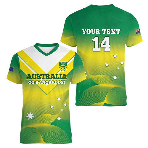 Custom Australia Rugby Women V-Neck T-Shirt 2024 Kangaroos - Gradient Sporty Style