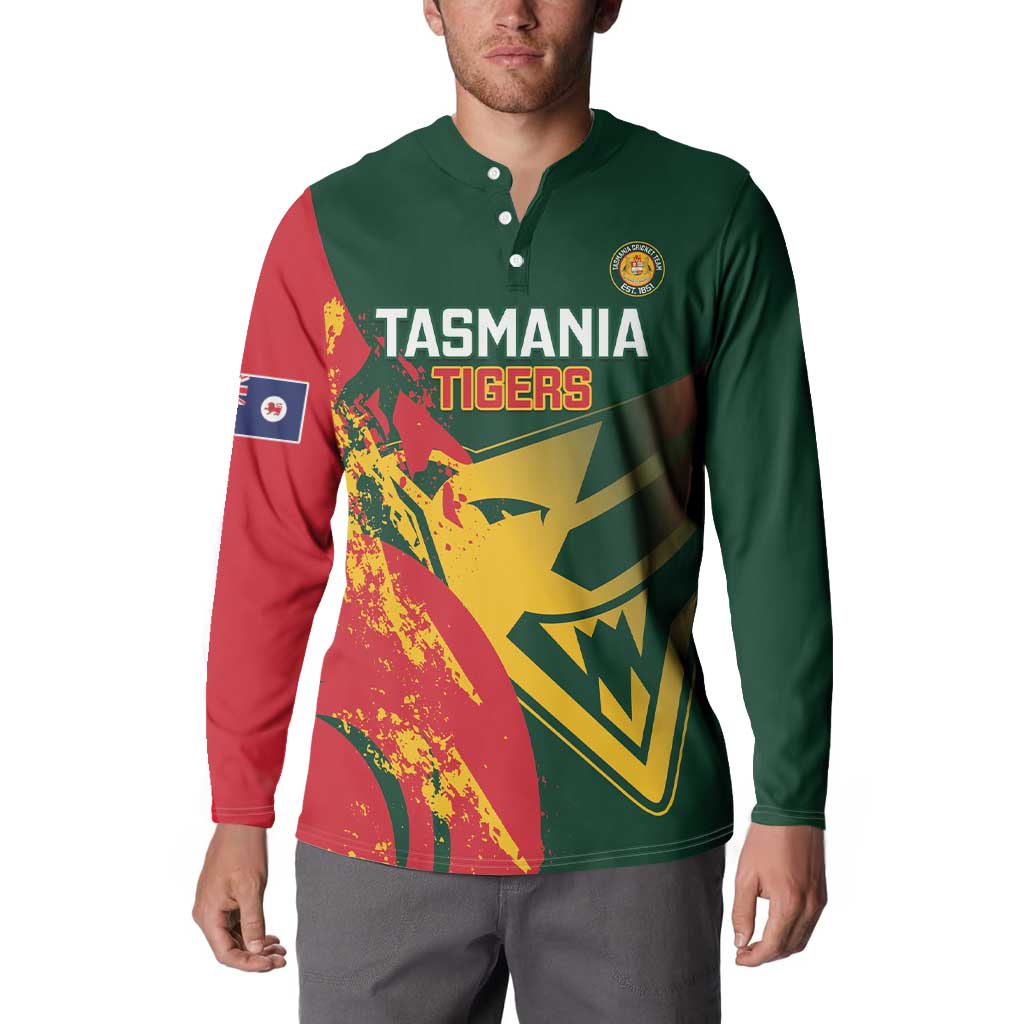 Custom Australia Tasmania Cricket Button Sweatshirt Go Tasmanian Tigers - Grunge Style