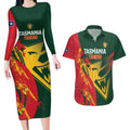 Custom Australia Tasmania Cricket Couples Matching Long Sleeve Bodycon Dress and Hawaiian Shirt Go Tasmanian Tigers - Grunge Style
