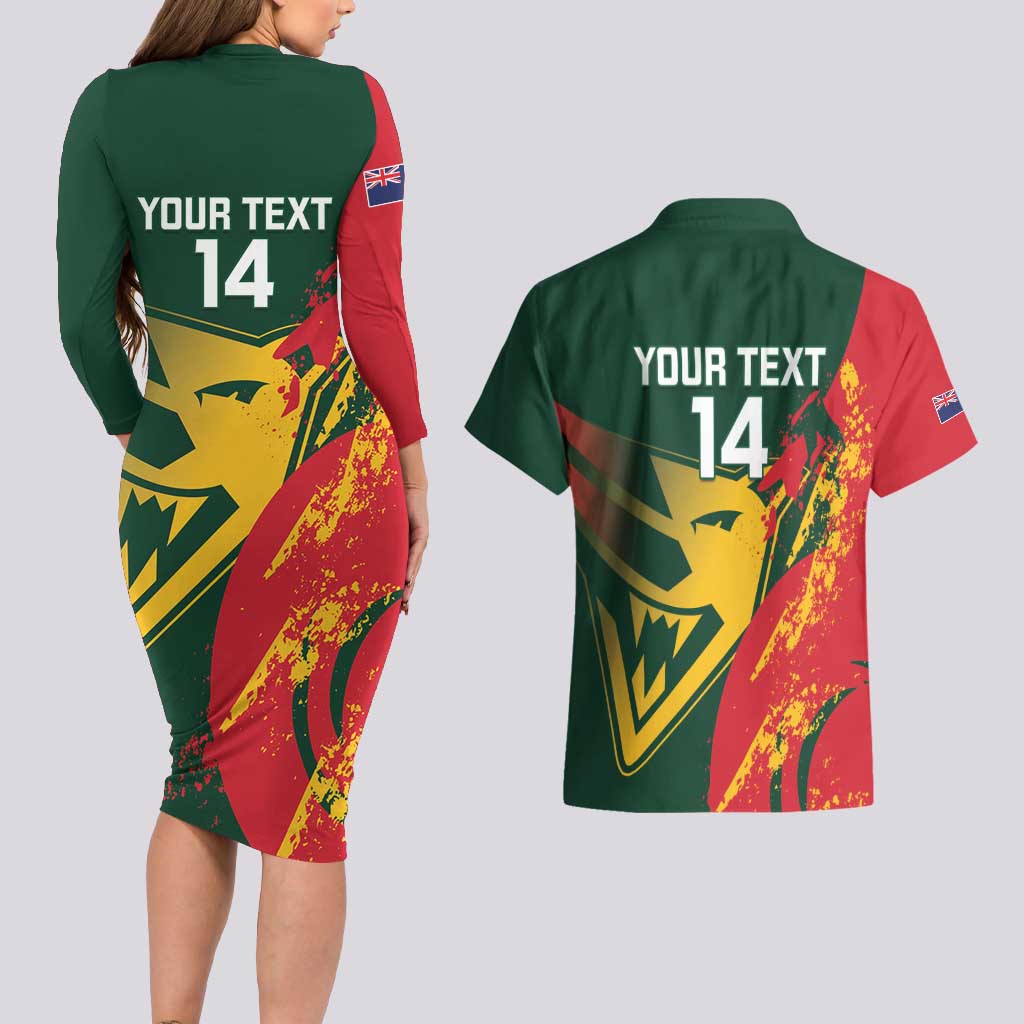 Custom Australia Tasmania Cricket Couples Matching Long Sleeve Bodycon Dress and Hawaiian Shirt Go Tasmanian Tigers - Grunge Style