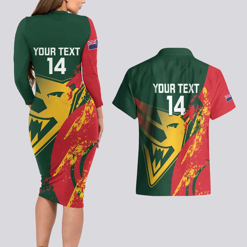 Custom Australia Tasmania Cricket Couples Matching Long Sleeve Bodycon Dress and Hawaiian Shirt Go Tasmanian Tigers - Grunge Style