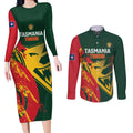 Custom Australia Tasmania Cricket Couples Matching Long Sleeve Bodycon Dress and Long Sleeve Button Shirt Go Tasmanian Tigers - Grunge Style