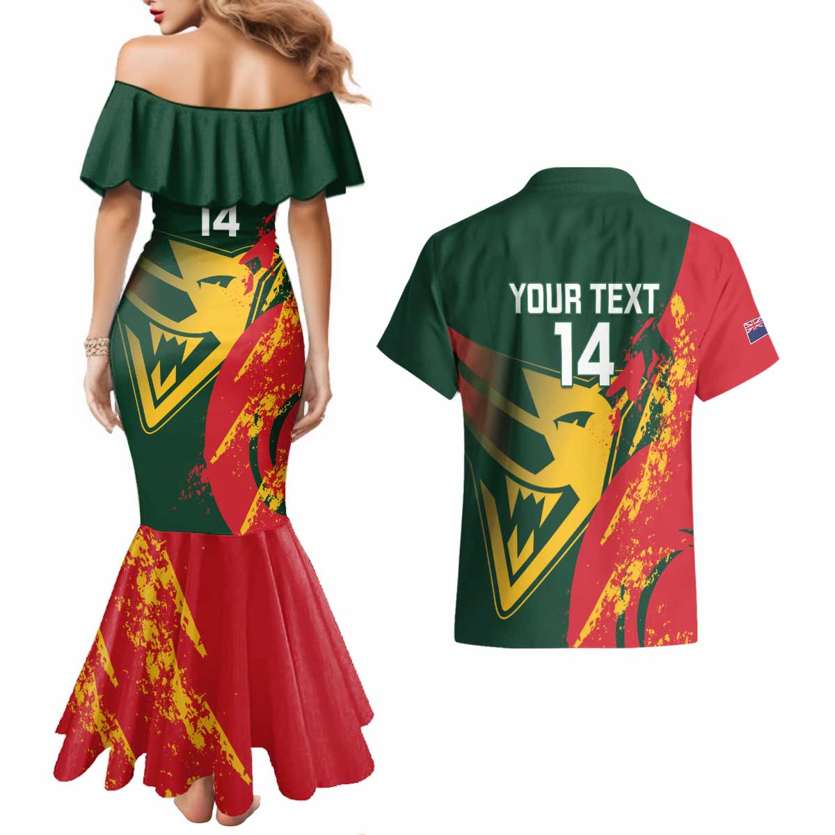 Custom Australia Tasmania Cricket Couples Matching Mermaid Dress and Hawaiian Shirt Go Tasmanian Tigers - Grunge Style