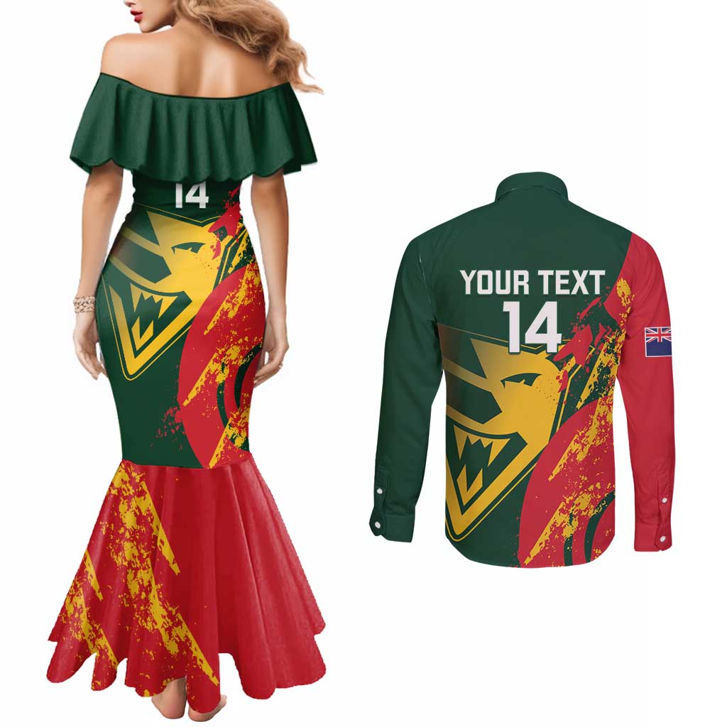 Custom Australia Tasmania Cricket Couples Matching Mermaid Dress and Long Sleeve Button Shirt Go Tasmanian Tigers - Grunge Style