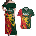 Custom Australia Tasmania Cricket Couples Matching Off Shoulder Maxi Dress and Hawaiian Shirt Go Tasmanian Tigers - Grunge Style