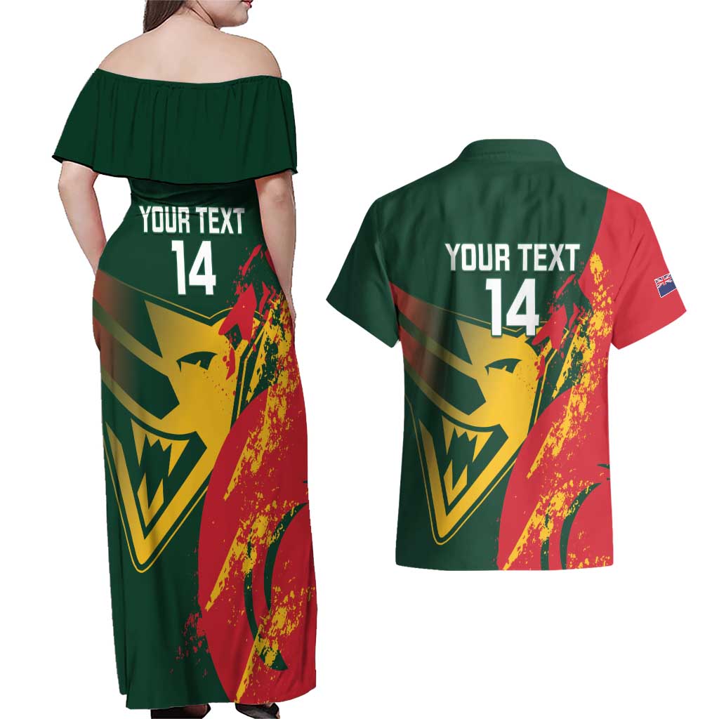 Custom Australia Tasmania Cricket Couples Matching Off Shoulder Maxi Dress and Hawaiian Shirt Go Tasmanian Tigers - Grunge Style