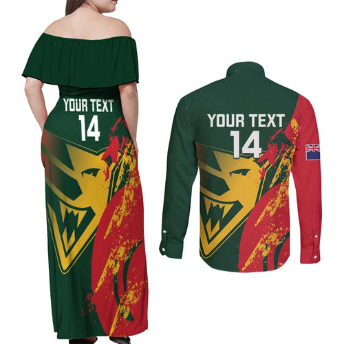 Custom Australia Tasmania Cricket Couples Matching Off Shoulder Maxi Dress and Long Sleeve Button Shirt Go Tasmanian Tigers - Grunge Style