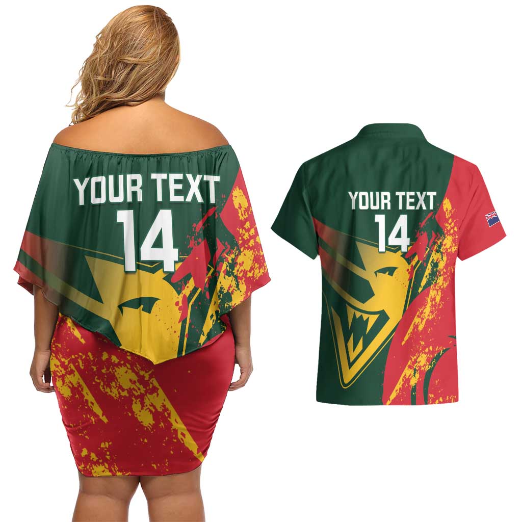 Custom Australia Tasmania Cricket Couples Matching Off Shoulder Short Dress and Hawaiian Shirt Go Tasmanian Tigers - Grunge Style