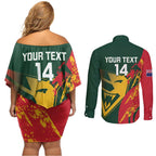 Custom Australia Tasmania Cricket Couples Matching Off Shoulder Short Dress and Long Sleeve Button Shirt Go Tasmanian Tigers - Grunge Style
