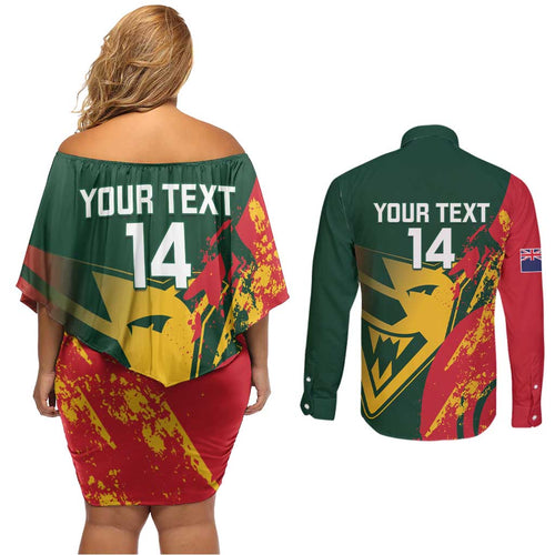 Custom Australia Tasmania Cricket Couples Matching Off Shoulder Short Dress and Long Sleeve Button Shirt Go Tasmanian Tigers - Grunge Style