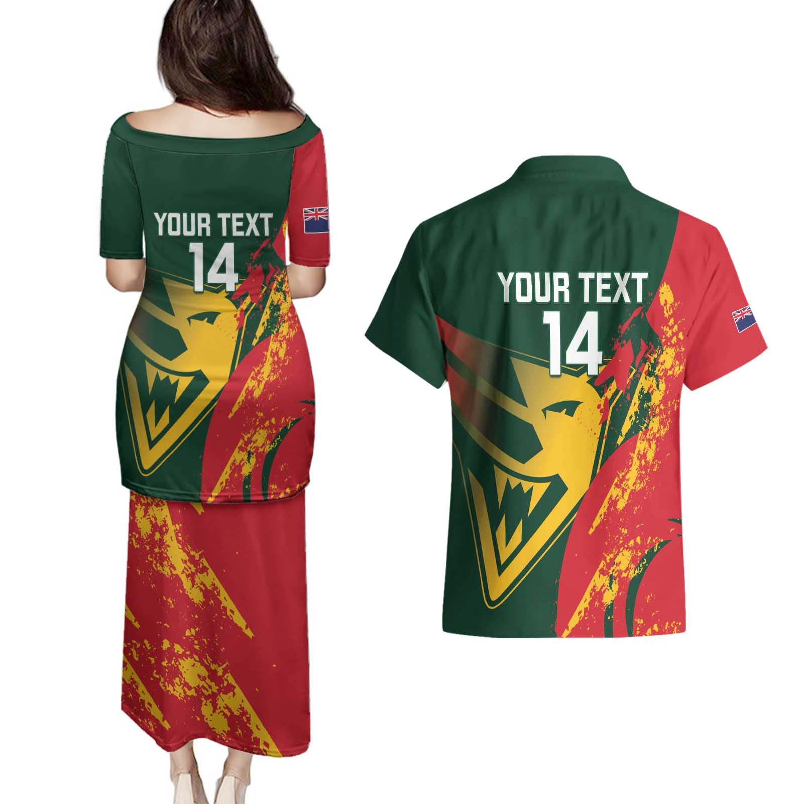 Custom Australia Tasmania Cricket Couples Matching Puletasi and Hawaiian Shirt Go Tasmanian Tigers - Grunge Style