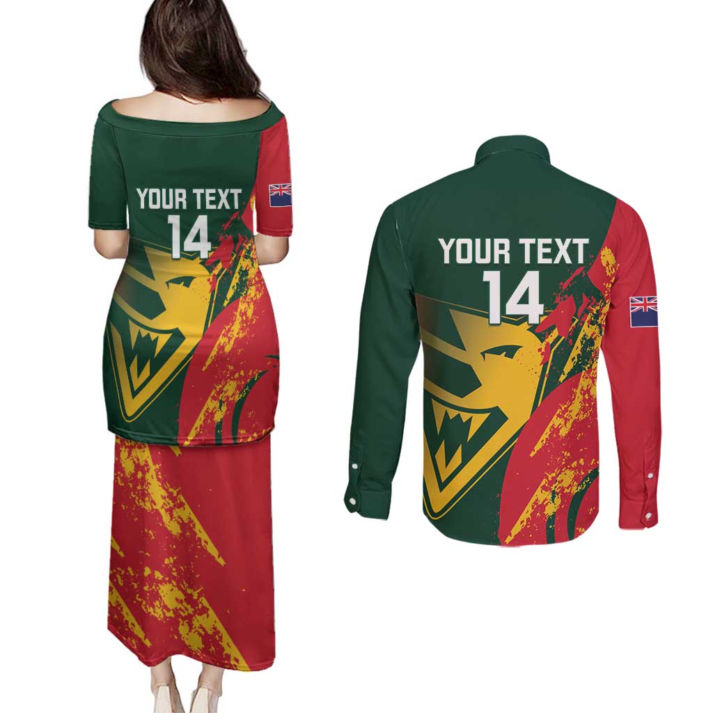 Custom Australia Tasmania Cricket Couples Matching Puletasi and Long Sleeve Button Shirt Go Tasmanian Tigers - Grunge Style