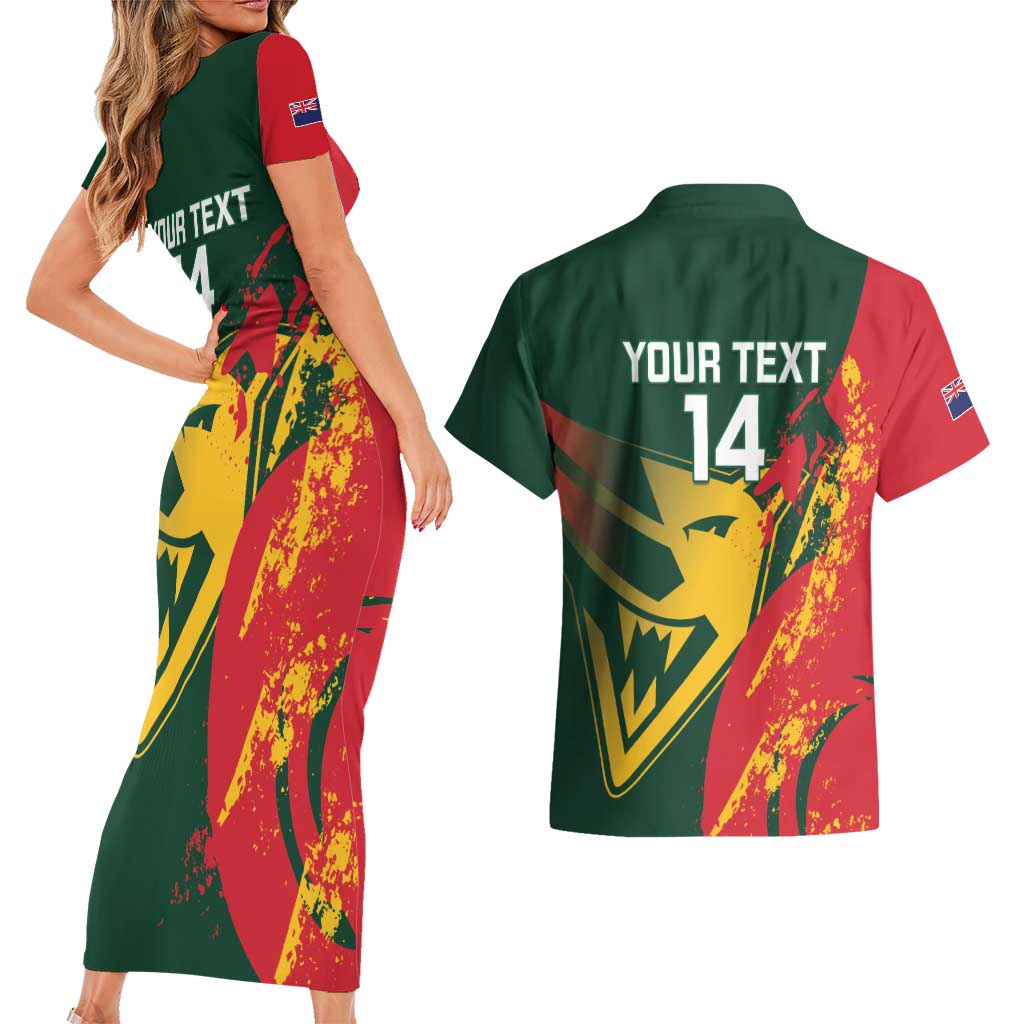 Custom Australia Tasmania Cricket Couples Matching Short Sleeve Bodycon Dress and Hawaiian Shirt Go Tasmanian Tigers - Grunge Style