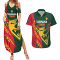 Custom Australia Tasmania Cricket Couples Matching Summer Maxi Dress and Hawaiian Shirt Go Tasmanian Tigers - Grunge Style
