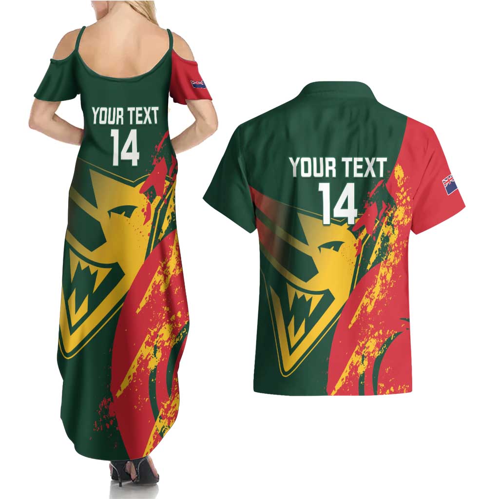 Custom Australia Tasmania Cricket Couples Matching Summer Maxi Dress and Hawaiian Shirt Go Tasmanian Tigers - Grunge Style