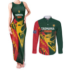 Custom Australia Tasmania Cricket Couples Matching Tank Maxi Dress and Long Sleeve Button Shirt Go Tasmanian Tigers - Grunge Style