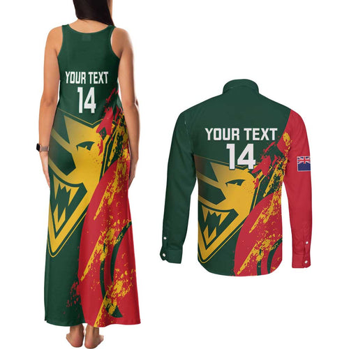 Custom Australia Tasmania Cricket Couples Matching Tank Maxi Dress and Long Sleeve Button Shirt Go Tasmanian Tigers - Grunge Style