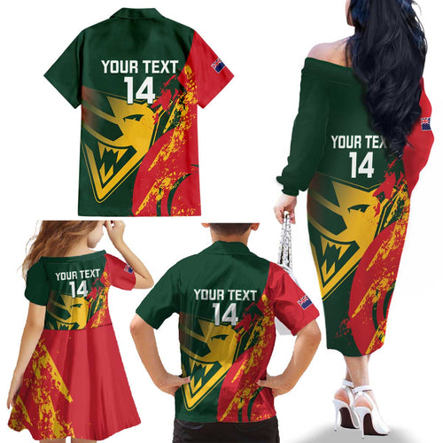 Custom Australia Tasmania Cricket Family Matching Off The Shoulder Long Sleeve Dress and Hawaiian Shirt Go Tasmanian Tigers - Grunge Style