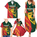 Custom Australia Tasmania Cricket Family Matching Summer Maxi Dress and Hawaiian Shirt Go Tasmanian Tigers - Grunge Style