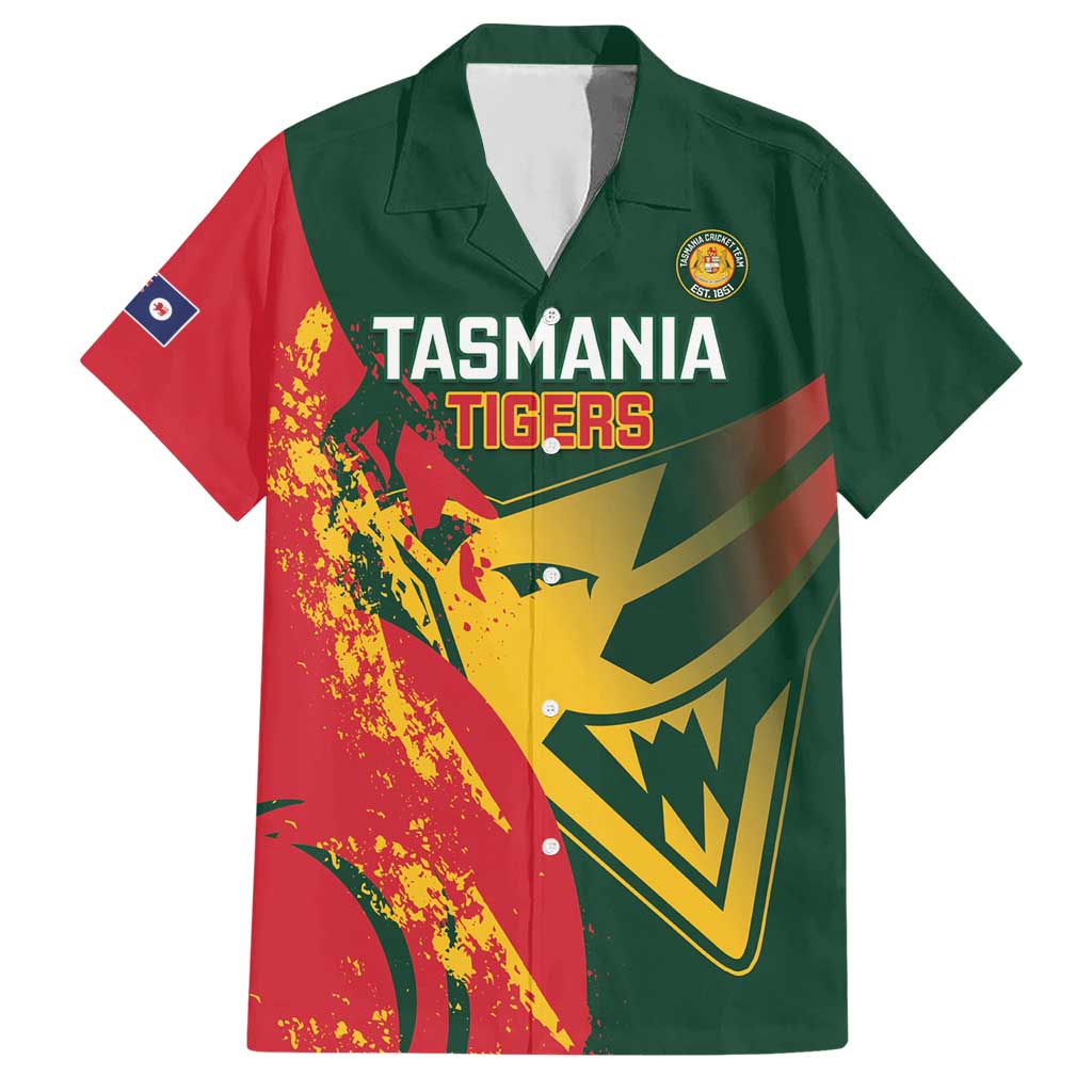 Custom Australia Tasmania Cricket Hawaiian Shirt Go Tasmanian Tigers - Grunge Style