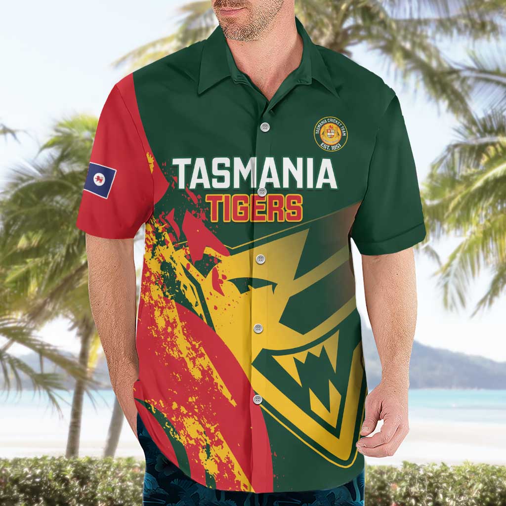 Custom Australia Tasmania Cricket Hawaiian Shirt Go Tasmanian Tigers - Grunge Style