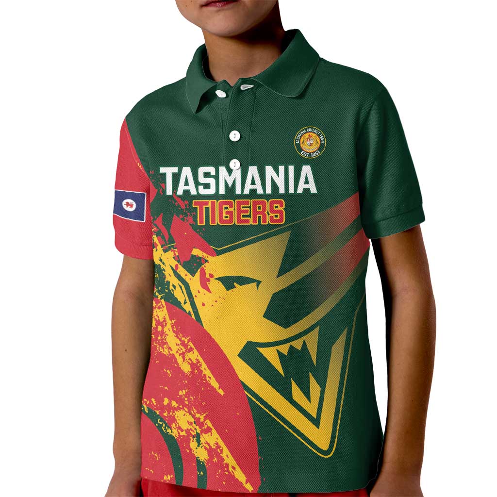 Custom Australia Tasmania Cricket Kid Polo Shirt Go Tasmanian Tigers - Grunge Style