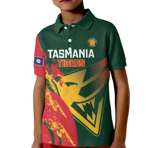 Custom Australia Tasmania Cricket Kid Polo Shirt Go Tasmanian Tigers - Grunge Style